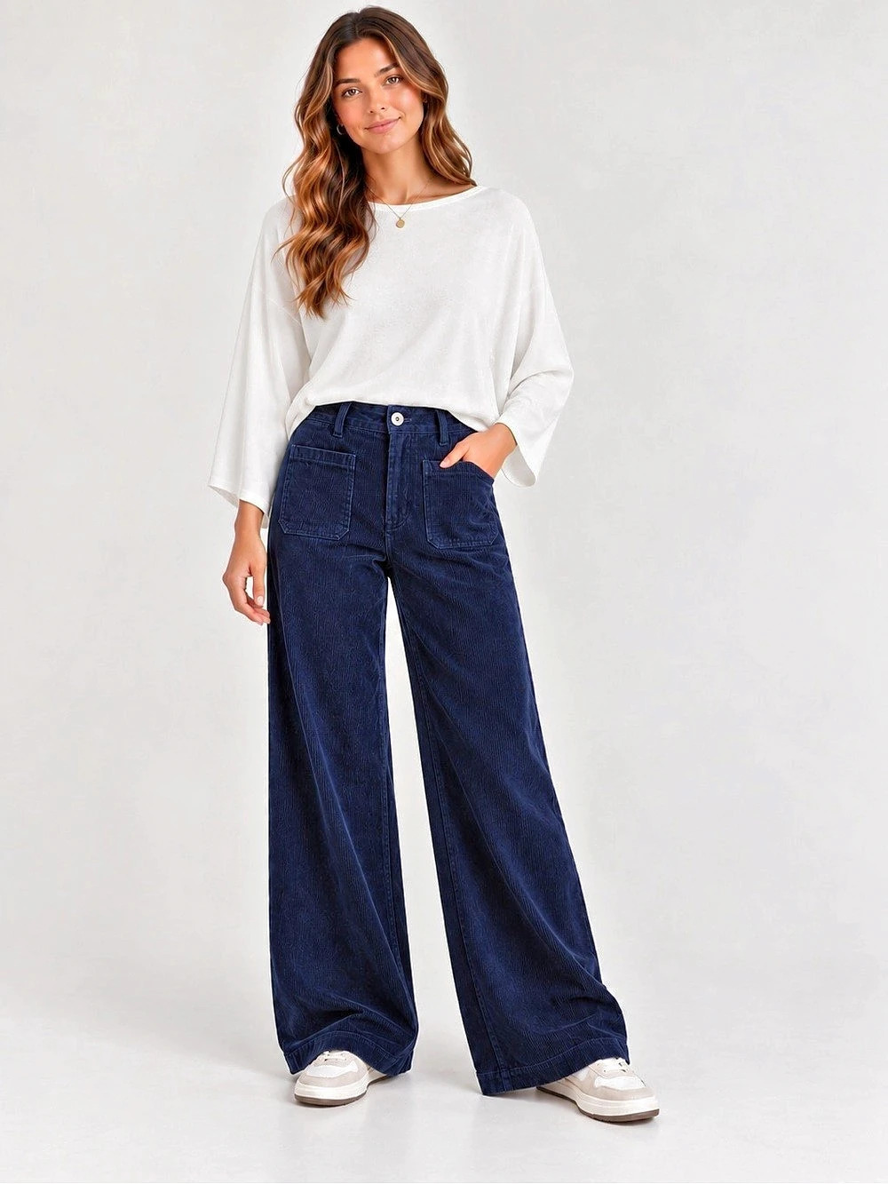 B.Young Wide-Leg Corduroy Pants in navy Blue